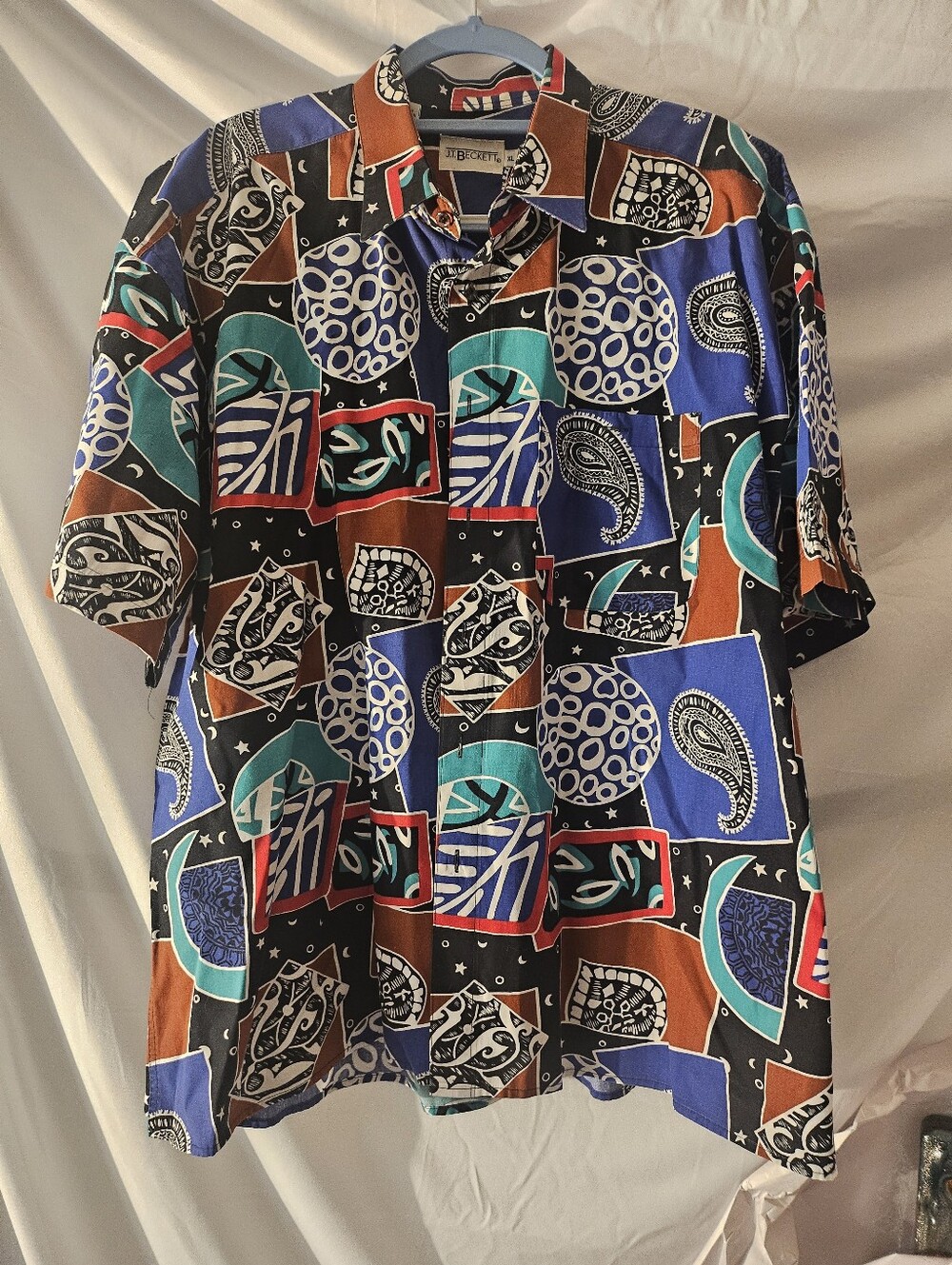 JT Beckett Mens Vintage 90s Abstract Geometric Cotton Button Down Shirt  XLarge